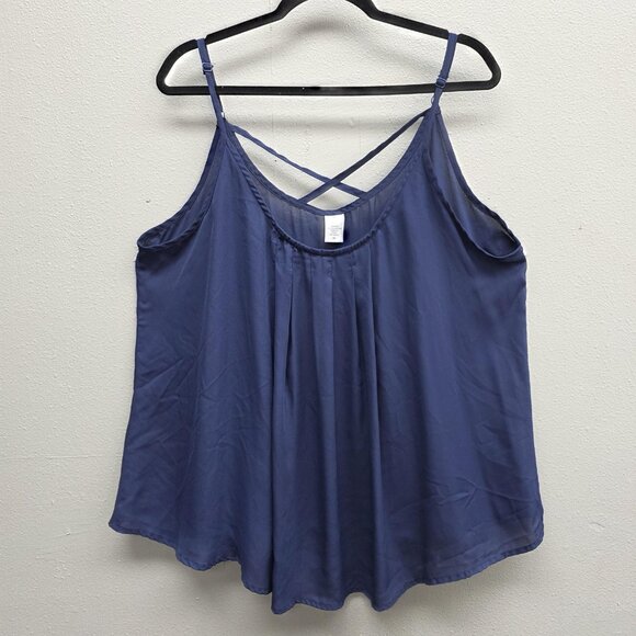 Chiffon Swing Tank Top Womens 3X Blue Adjustable Straps Crisscross Back Flowy - Picture 1 of 8